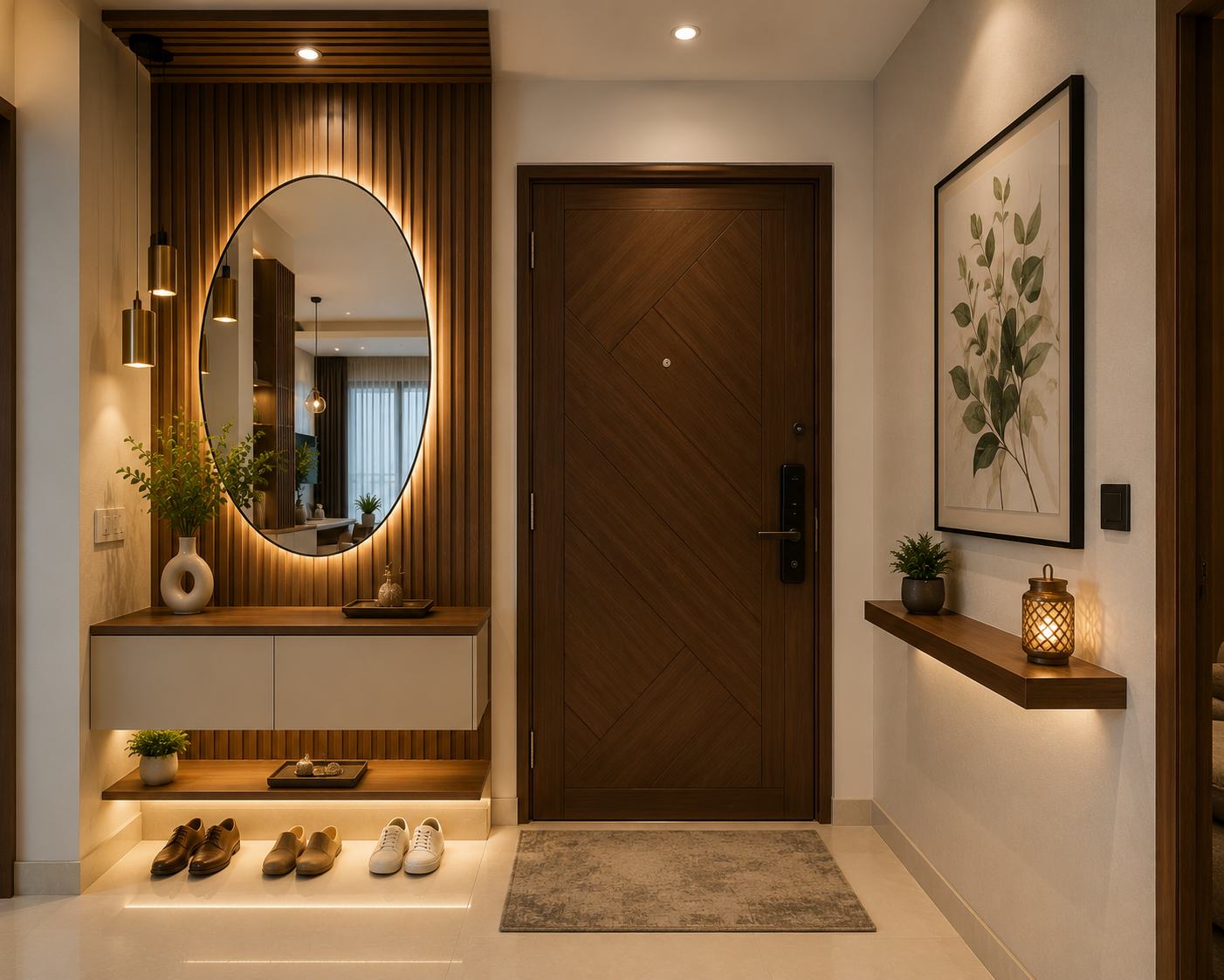 Entrance foyer design for 2BHK flat in Mumbai